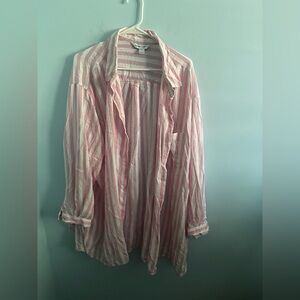 Old Navy Striped Button Down Blouse Pink and White Size 3X Plus